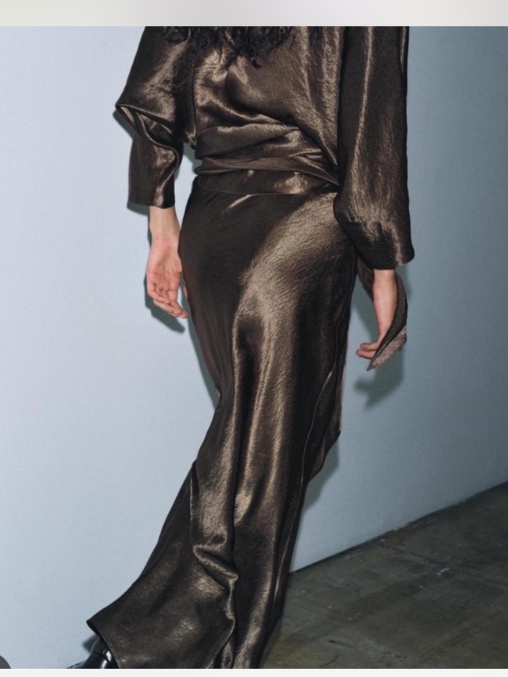 Zara Satin Deep Brown Long Robe Dress - Picture 2 of 5